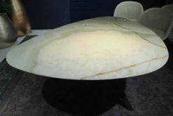 Draenert Esstische|Esstisch Trilope Platte Onyx Green Afghano Beine Mooreiche Massiv Dunkelgrau