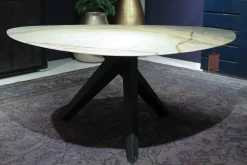 Draenert Esstische|Esstisch Trilope Platte Onyx Green Afghano Beine Mooreiche Massiv Dunkelgrau