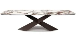 Cattelan Italia Esstische|Esstisch Tyron Platte Keramik Marmor Weiß Gestell Metall Bronze Matt