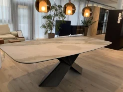 Cattelan Italia Esstische|Esstisch Tyron Platte Keramik Marmor Weiß Gestell Metall Bronze Matt