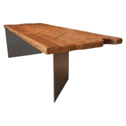 Nature Design Esstische|Esstisch Unikat Tischplatte Unikat Ulme Altholz Massiv Gestell Stahlwangen Grau