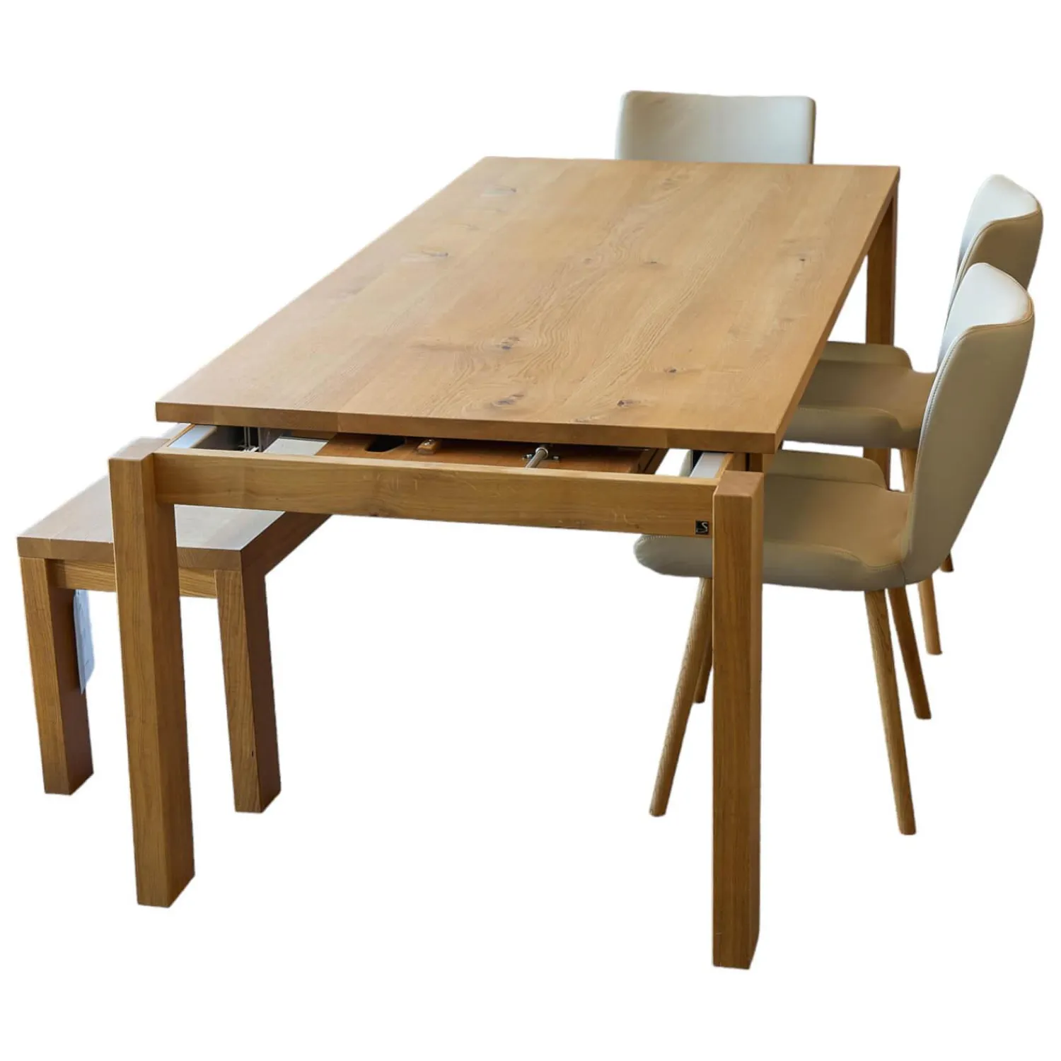 Scholtissek Esstische|Esstisch Varus Knorrige Eiche Mit Harz Ausgegossen Gestell Stollenfüße Passend Ausziehbar Ohne Stühle Und Bank