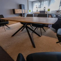 WK Wohnen Esstische|Esstisch WK 852 3 Wildeiche Bianco Geölt Kreuzfuß Gedreht Pulverbeschichtet Schwarz