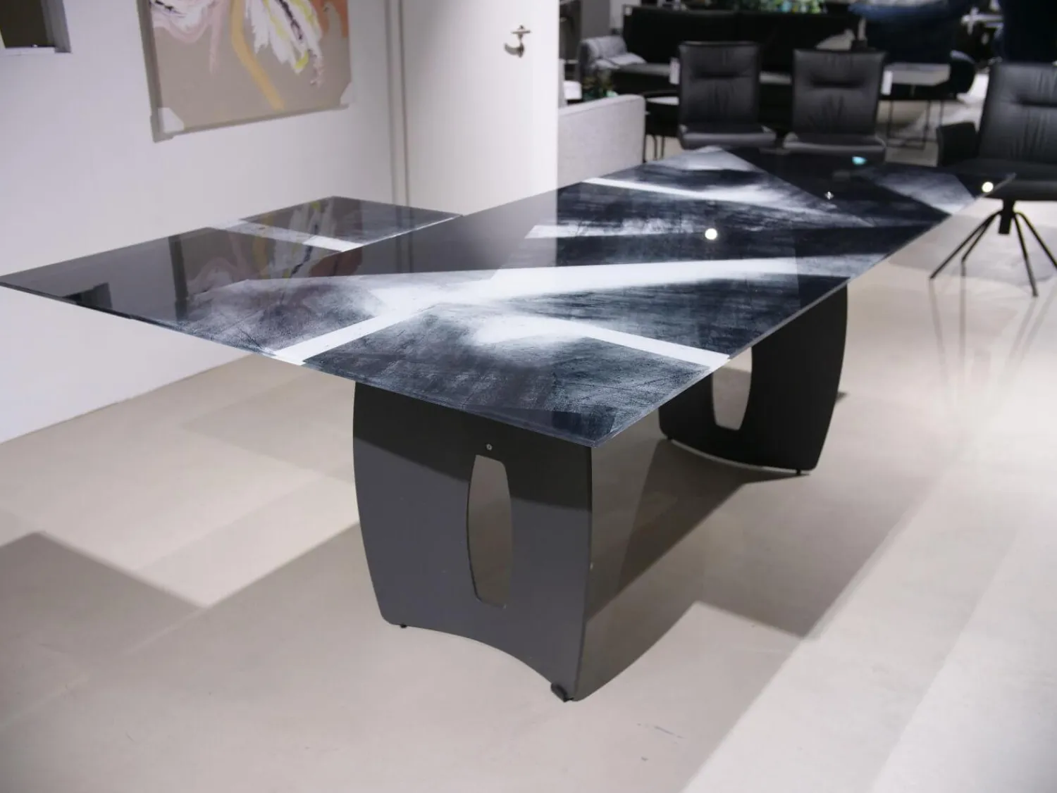 WK Wohnen Esstische|Esstisch WK 895 Platte Glas Kunstdruck Schwarz Weiß Gestell Stahl Anthrazit