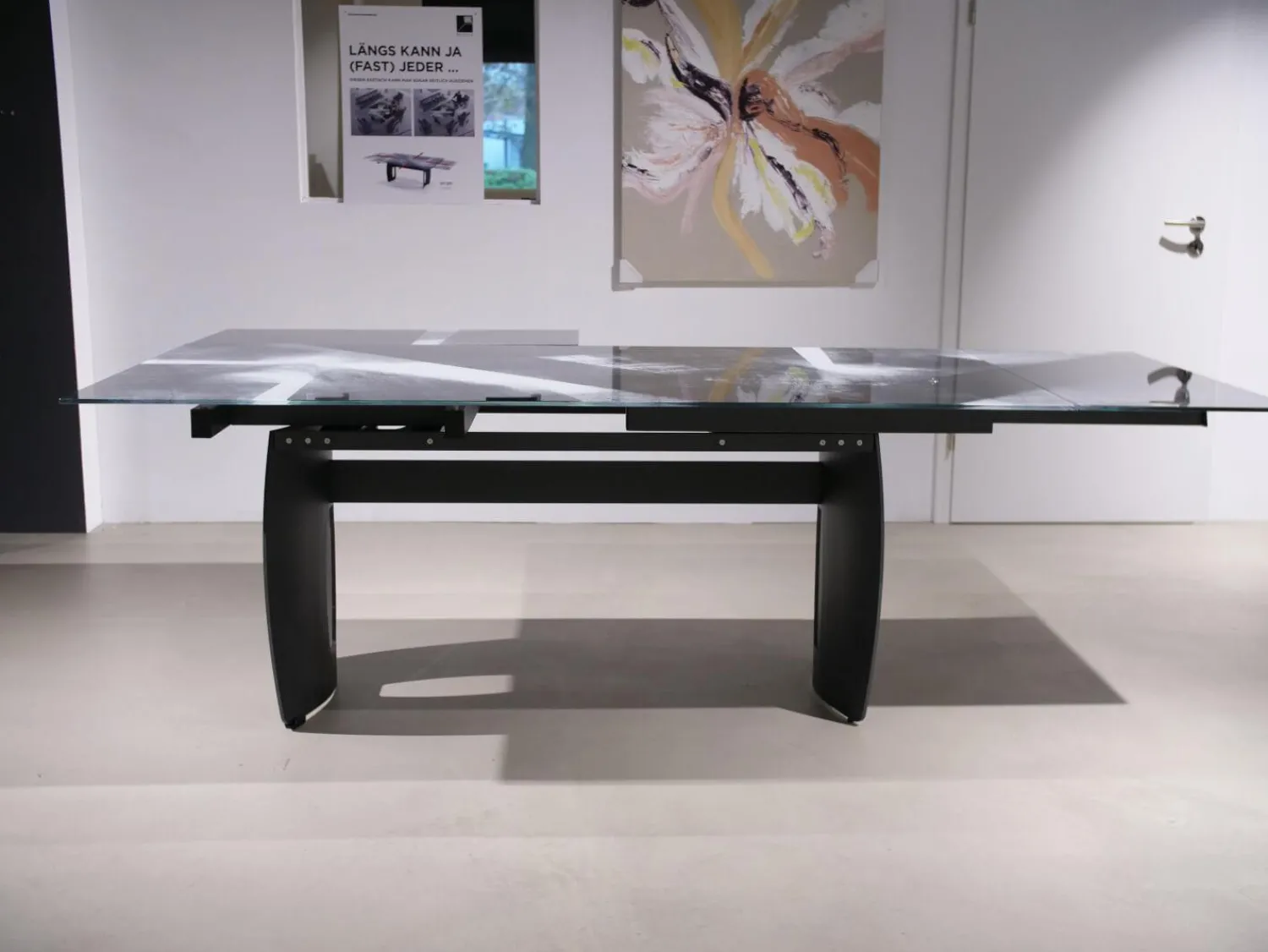 WK Wohnen Esstische|Esstisch WK 895 Platte Glas Kunstdruck Schwarz Weiß Gestell Stahl Anthrazit