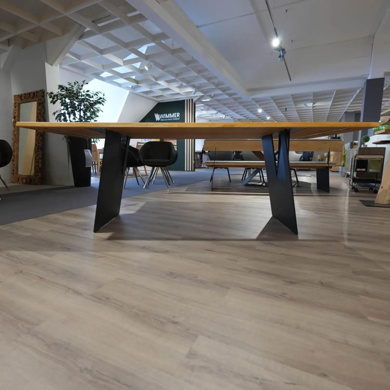 Wimmer Esstische|Esstisch Zweigl Z20 Platte Rustikale Asteiche Versiegelt Geölt Mit Mittelsteg Wangen Stahl Schwarzgrau