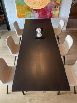 Vitra Essgruppen|Esstischgruppe Mit Tisch S.A.M. Bois Tischplatte Eiche Massivholz Dunkel Gebeitzt Und 6 Stühlen HAL Soft Wood Stoff Dumet Farbe Beige Melange Gestell Eiche Massivholz Dunkel Gebeitzt