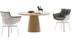 B&B Italia Einzelstühle|Esszimmerstuhl Husk Stoff Rattier Antille Braun Grau Schale Polyurethanharz Weiß Gestell Metall Weiß Lackiert