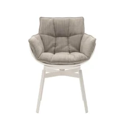 B&B Italia Einzelstühle|Esszimmerstuhl Husk Stoff Rattier Astro Seil Beige Schale Polyurethanharz Weiß Gestell Metall Weiß Lackiert