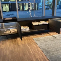 Walter Knoll Kommoden & Sideboards|Farns Sideboard Eiche Geflammt Mit Glas- Und Lederauflage Und Beleuchtung