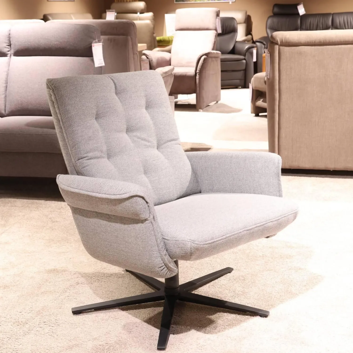 himolla Fernsehsessel|Fernsehsessel Pete Modell 7826 32 V14 Stoff Q2 Fashio Gletscher Hellgrau Sternfuß pulverbeschichtet Anthrazit