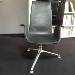 Walter Knoll Relaxsessel|FK Schalensessel Leder 65 Schwarz Kreuzfuß Aluminium