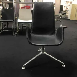 Walter Knoll Relaxsessel|FK Schalensessel Leder 65 Schwarz Kreuzfuß Aluminium