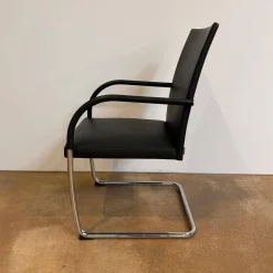 Walter Knoll Einzelstühle|Freischwinger George 1572 Leder Congress 251 Black Schwarz Gestell Rundrohrstahl Hochglanz Verchromt