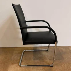 Walter Knoll Einzelstühle|Freischwinger George 1572 Leder Congress 251 Black Schwarz Gestell Rundrohrstahl Hochglanz Verchromt