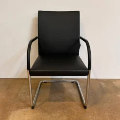 Walter Knoll Einzelstühle|Freischwinger George 1572 Leder Congress 251 Black Schwarz Gestell Rundrohrstahl Hochglanz Verchromt