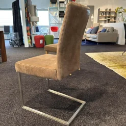 Lavida Einzelstühle|Freischwinger LAV Lamon Leder Kenia Braun Gestell Quadrahtrohr Edelstahl Niedriger Rücken