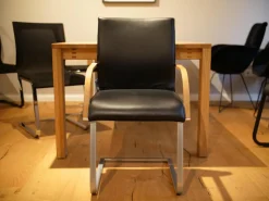 Team 7 Einzelstühle|Freischwinger Magnum Semianilinleder L1 Black Schwarz Gestell Chrom Edelstahl Finish Armlehne Eiche