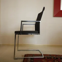 Girsberger Einzelstühle|Freischwinger X15 Mit Armlehnen Sitz Leder Schwarz Rücken Gewebe Elastisch Schwarz Gestell Chrom Hochglanz