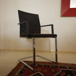 Girsberger Einzelstühle|Freischwinger X15 Mit Armlehnen Sitz Leder Schwarz Rücken Gewebe Elastisch Schwarz Gestell Chrom Hochglanz