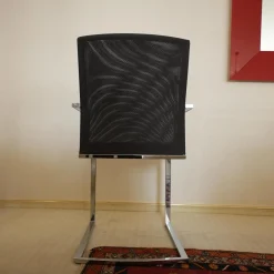 Girsberger Einzelstühle|Freischwinger X15 Mit Armlehnen Sitz Leder Schwarz Rücken Gewebe Elastisch Schwarz Gestell Chrom Hochglanz