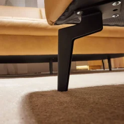 Hukla Polstergruppen|Funktionseckgarnitur 4057 IL Leder Vivre Honey VZ Metallfuß Schwarz Mit Hocker