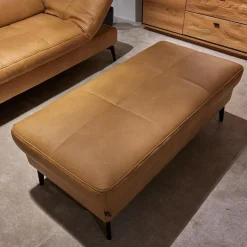 Hukla Polstergruppen|Funktionseckgarnitur 4057 IL Leder Vivre Honey VZ Metallfuß Schwarz Mit Hocker