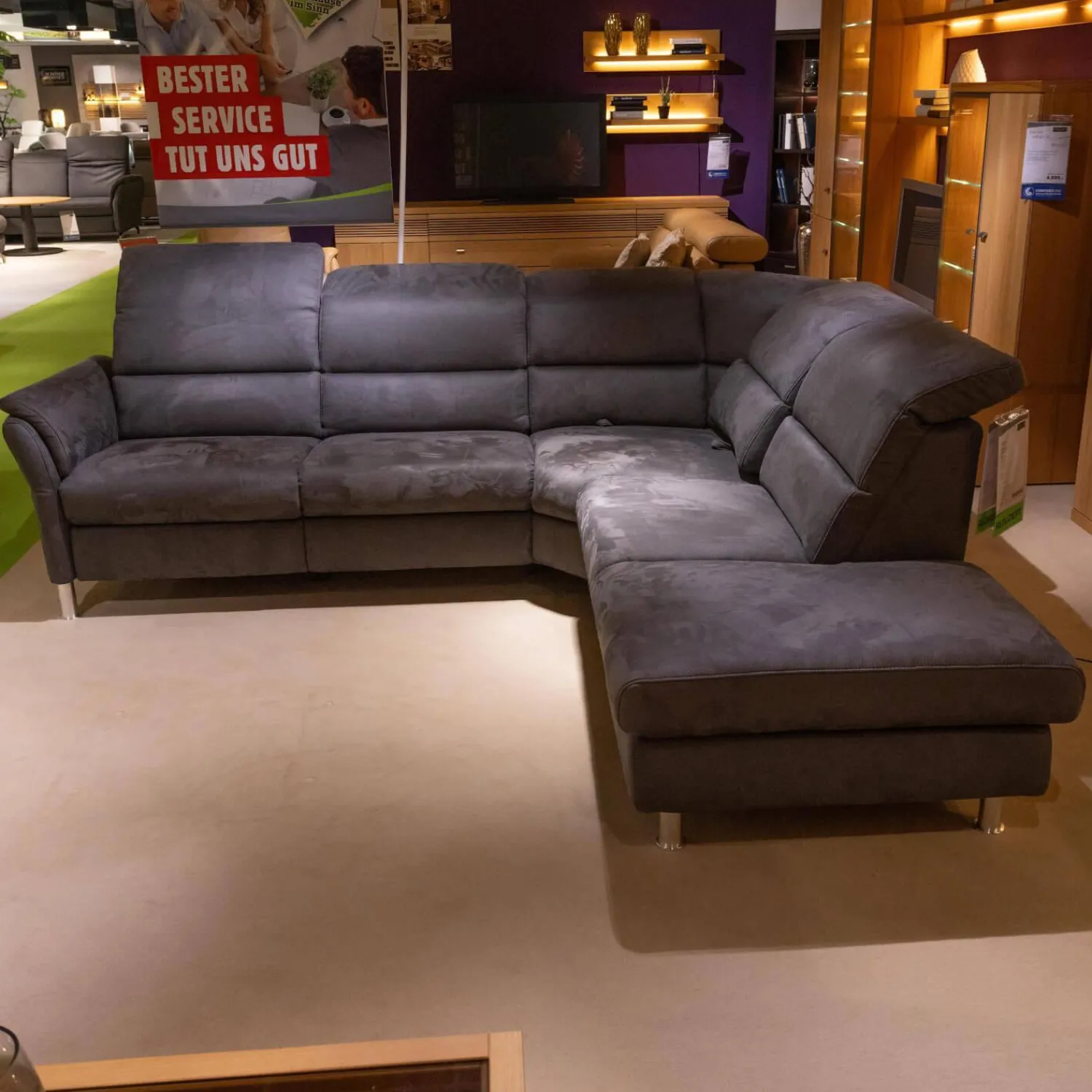 Steinpol Polstergruppen|Funktionseckgarnitur Relaxa 5 0 Stoff Herkules Steel 44 D Schwarz Aluminium Säulenfuß Und Drehteller Edelstahl