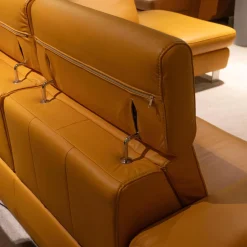 Steinpol Ecksofas|Funktionseckgarnitur Relaxa 6 0 Leder Punch Curry Gelb Metallwinkelfuß Aluminium Gebürstet