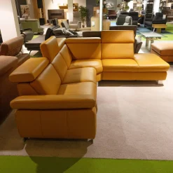 Steinpol Ecksofas|Funktionseckgarnitur Relaxa 6 0 Leder Punch Curry Gelb Metallwinkelfuß Aluminium Gebürstet