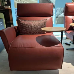 Koinor Relaxsessel|Funktionssessel Etino Leder B-Toro Reno Rot 5 Arm Drehkreuz Schwarz Matt Mit Tisch Wildeiche Natur Und Nierenkissen