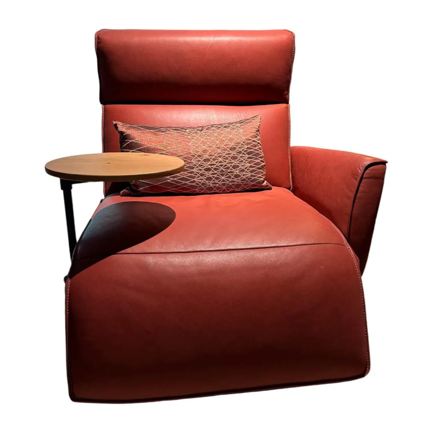 Koinor Relaxsessel|Funktionssessel Etino Leder B Toro Reno Rot 5 Arm Drehkreuz Schwarz Matt Mit Tisch Wildeiche Natur Und Nierenkissen