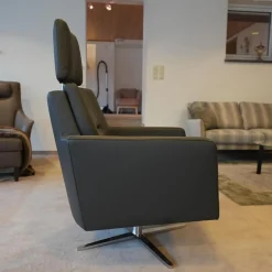 Bielefelder Werkstätten Relaxsessel|Funktionssessel Invita Bezug Leder Normandie Graphit Kreuzfuß Metall Chrom Glänzend