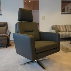 Bielefelder Werkstätten Relaxsessel|Funktionssessel Invita Bezug Leder Normandie Graphit Kreuzfuß Metall Chrom Glänzend