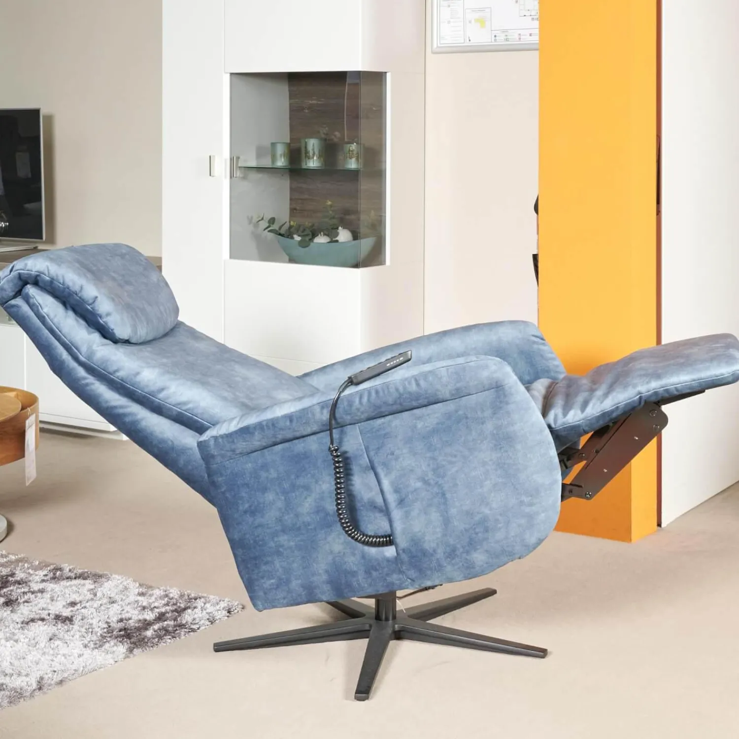 Carina Relaxsessel|Funktionssessel Noah M Blau Sternfuß Schwarz Verstellbar