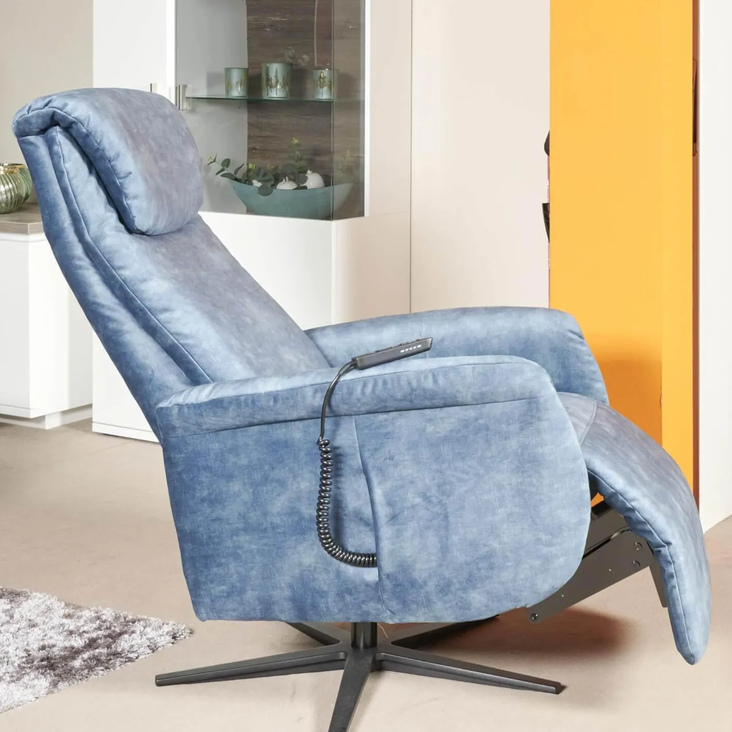 Carina Relaxsessel|Funktionssessel Noah M Blau Sternfuß Schwarz Verstellbar