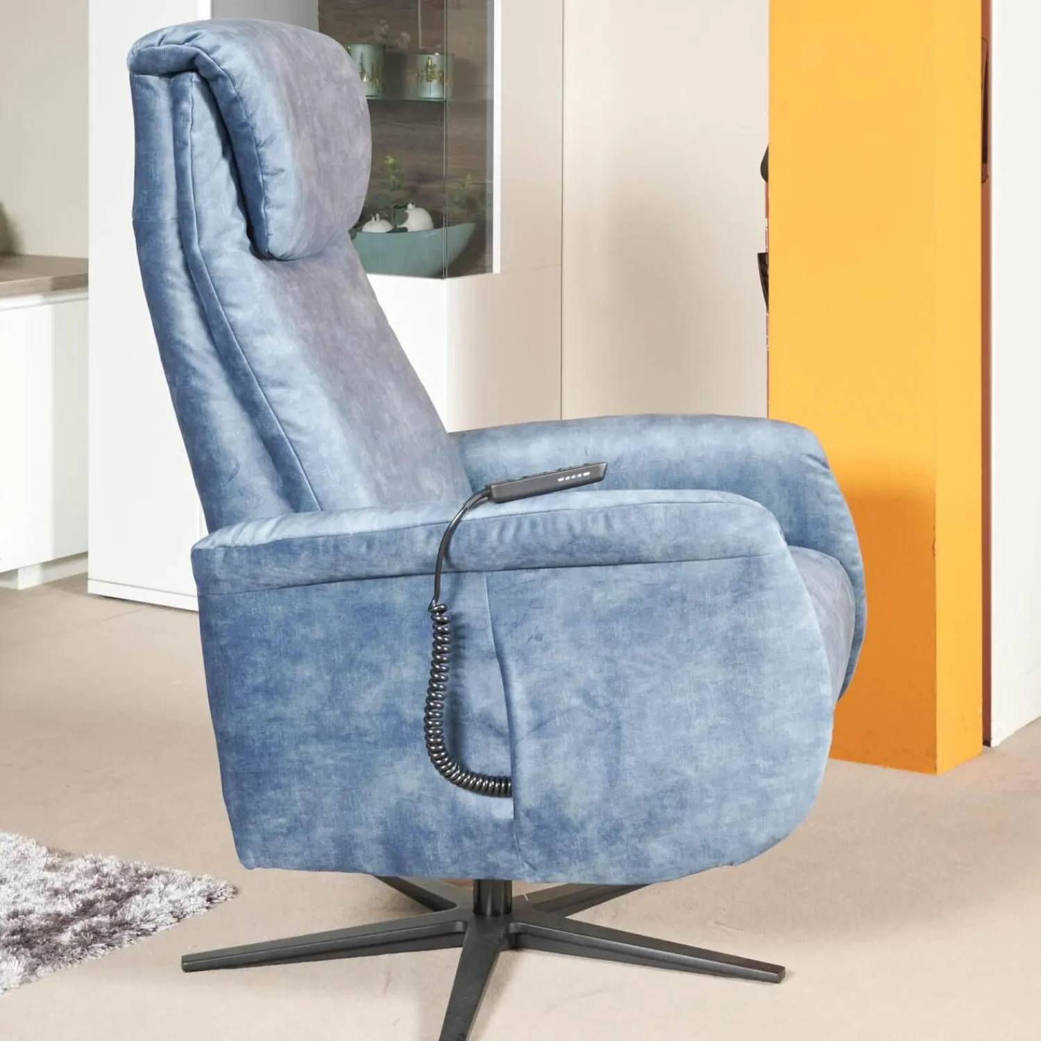 Carina Relaxsessel|Funktionssessel Noah M Blau Sternfuß Schwarz Verstellbar