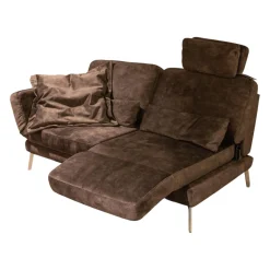 Sofa Kultur 2-Sitzer-Sofas|Funktionssofa 738 SK Stoff Craft Stone 8 Grau Metallfuß 283 Chrom Glänzend Mit Drehsitzfunktion Und Kissen