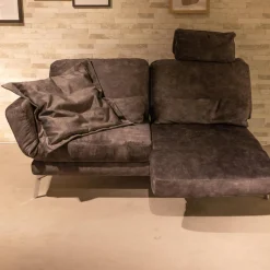 Sofa Kultur 2-Sitzer-Sofas|Funktionssofa 738 SK Stoff Craft Stone 8 Grau Metallfuß 283 Chrom Glänzend Mit Drehsitzfunktion Und Kissen