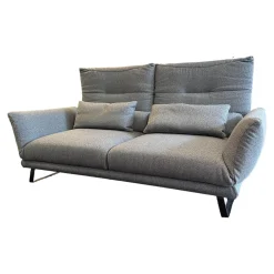 IP Design 2-Sitzer-Sofas|Funktionssofa Clou Bezug Stoff 8 Mara Grau Kufe Metall Matt Schwarz Sitz Drehbar Mit Liegefunktion