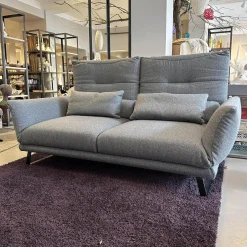 IP Design 2-Sitzer-Sofas|Funktionssofa Clou Bezug Stoff 8 Mara Grau Kufe Metall Matt Schwarz Sitz Drehbar Mit Liegefunktion
