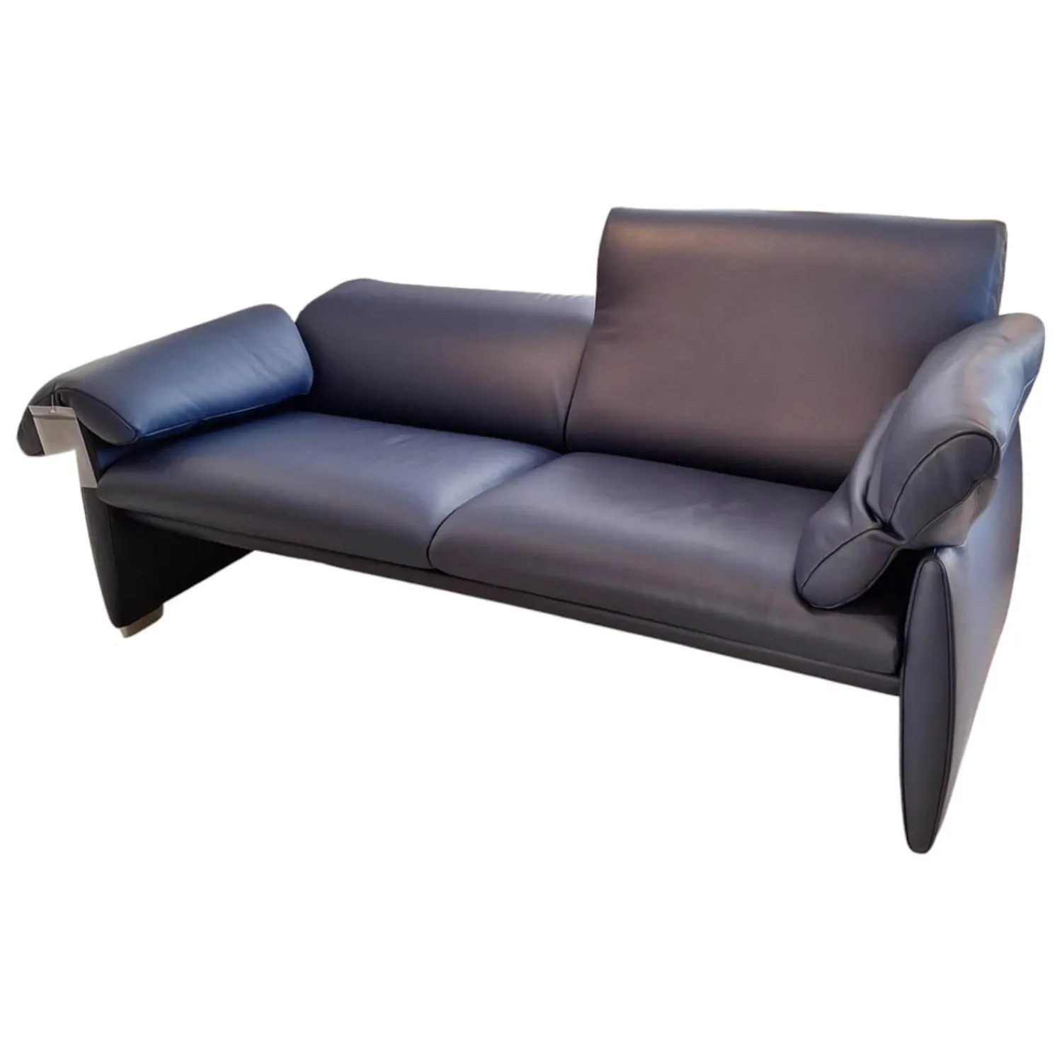 De Sede 2-Sitzer-Sofas|Funktionssofa DS 10/23 Bezug Leder Living Dunkelblau Fuß Silberfarbig