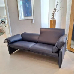 De Sede 2-Sitzer-Sofas|Funktionssofa DS 10/23 Bezug Leder Living Dunkelblau Fuß Silberfarbig