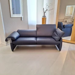 De Sede 2-Sitzer-Sofas|Funktionssofa DS 10/23 Bezug Leder Living Dunkelblau Fuß Silberfarbig