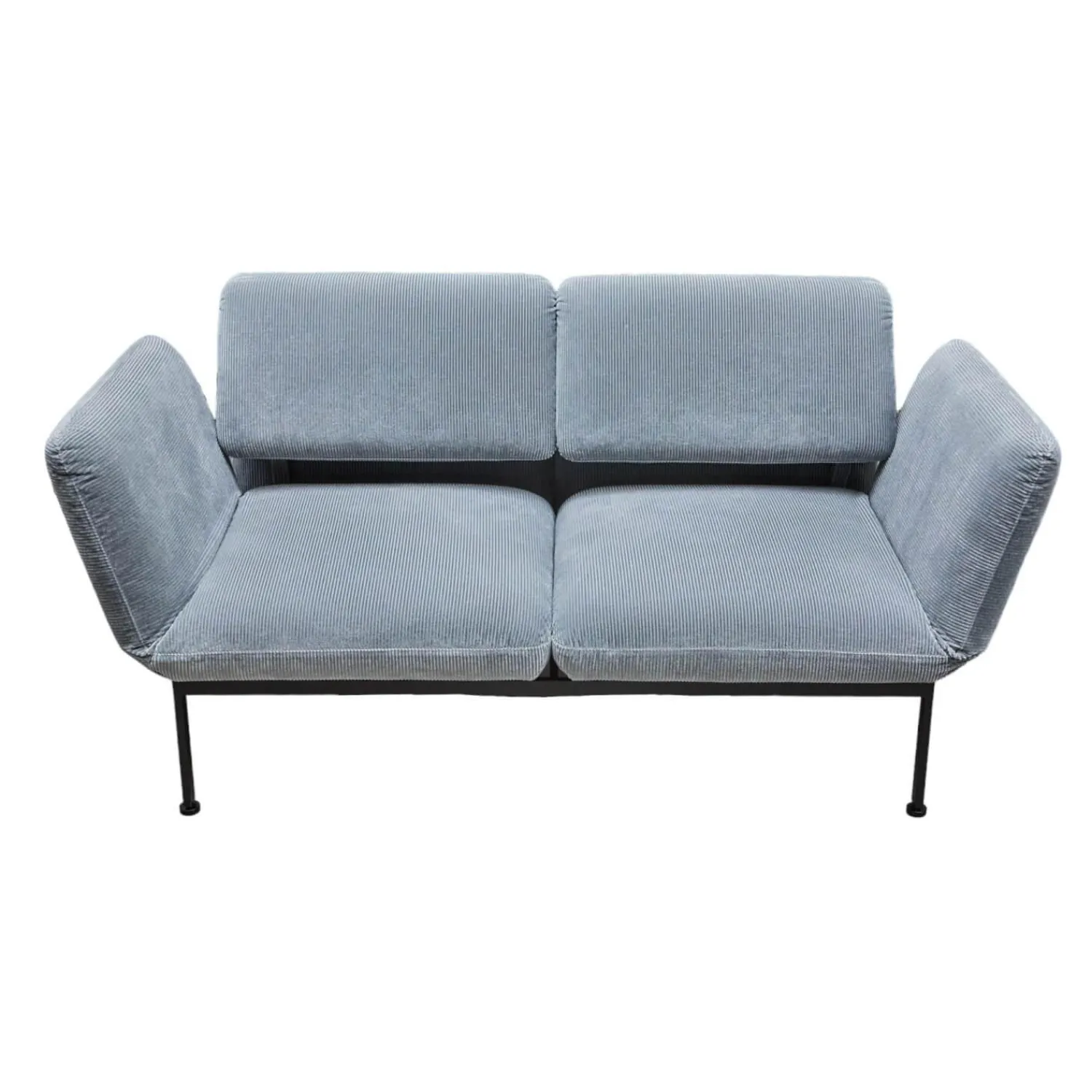 Brühl 2-Sitzer-Sofas|Funktionssofa Roro Small Stoff 4490 Grau Blau Fuß Chrom Glänzend Hinten Rollen Schwarz