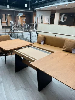 K+W Esstische|Funktionstisch Vari Platte Echtholzfurnier Asteiceh Natur Wangen MDF Schwarz Struktur Mit Synchronauszug