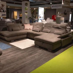 Modulmaster Wohnlandschaften|Funktions-Wohnlandschaft MM MP1044 Stoff Belle Grey Grau Fuß Metall Hochglanz Inklusive Kissen