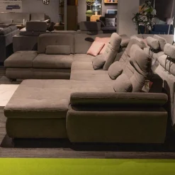 Modulmaster Wohnlandschaften|Funktions-Wohnlandschaft MM MP1044 Stoff Belle Grey Grau Fuß Metall Hochglanz Inklusive Kissen