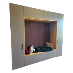Interlübke Garderoben|Garderobe Base Change In Eiche Massiv Natur Geölt Sitznische Flintgrau Lackiert Korpus Silbergrau Metallic Lackiert Rückwandbezug Stoff JAB CA1476/012