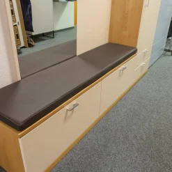 Musterring Garderoben|Garderobe Kira Eiche Sand Lack Crema Creme Leder 1 Hermes Bruin Schwarz Grau Griffe Metall